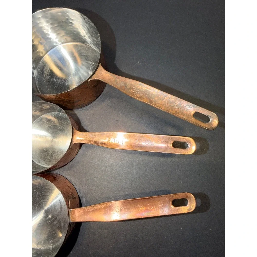 3 Hammered Copper Measuring Cups Rustic Farmhouse Kitchen Decor 1 1/2 1/3